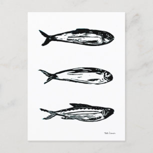 Sardine et Mackerel Linocut Carte postale ou Impri