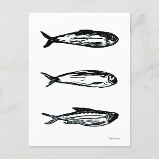 Sardine et Mackerel Linocut Carte postale ou Impri