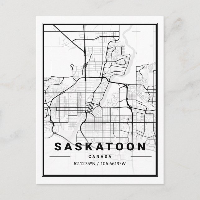 Saskatoon Saskatchewan Carte des villes de voyage (Devant)