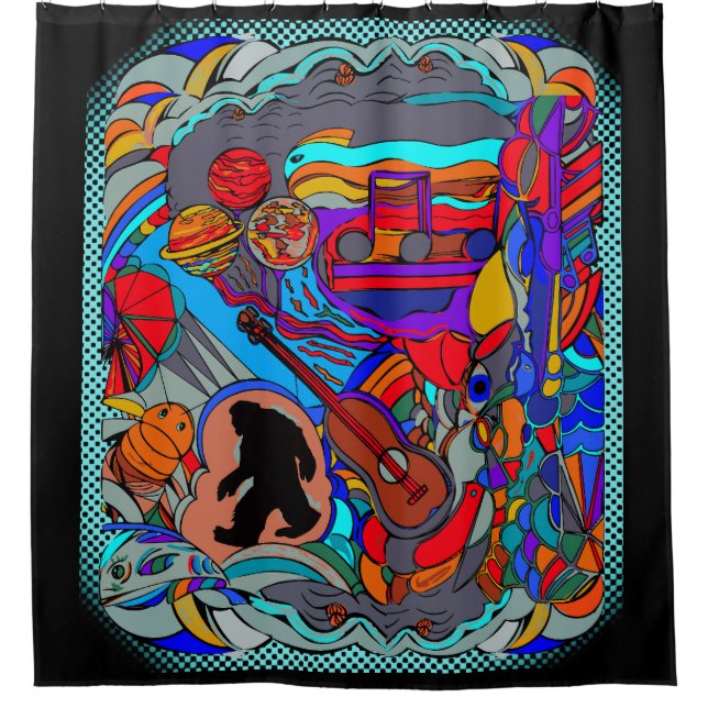 Sasquatch Abstrait Doodle Art Douche rideau (Devant)