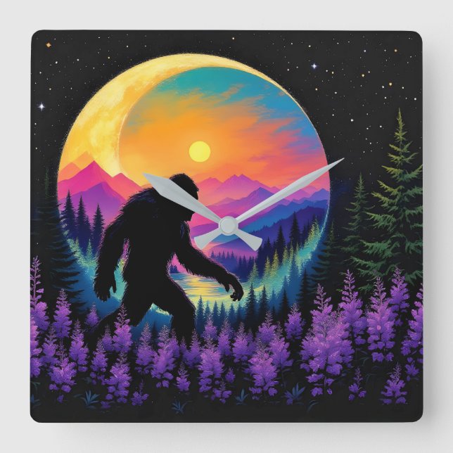 Sasquatch Rainbow Mountain Moon Horloge murale (Recto)