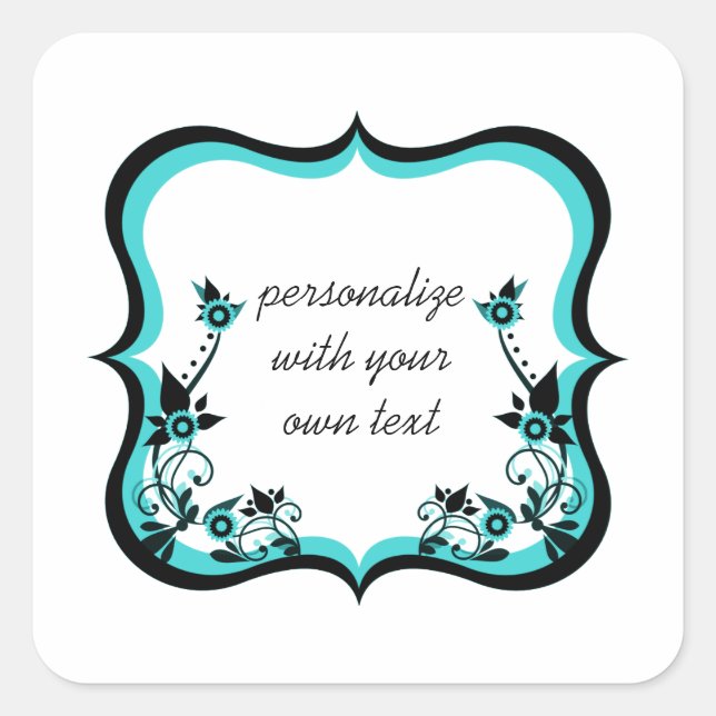Sassal Floral Frame Stickers Carré, Turquoise (Devant)