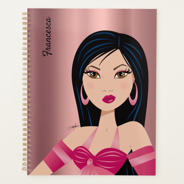 Sassy Asian Glam Girl Faux Rose Gold Planner (Devant)