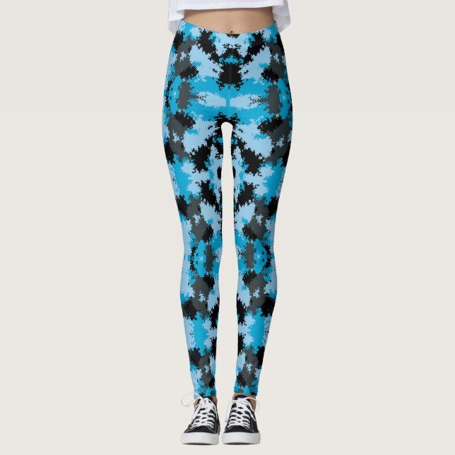 Sassy Girl Blue Empreinte de léopard Leggings Moti (Devant)
