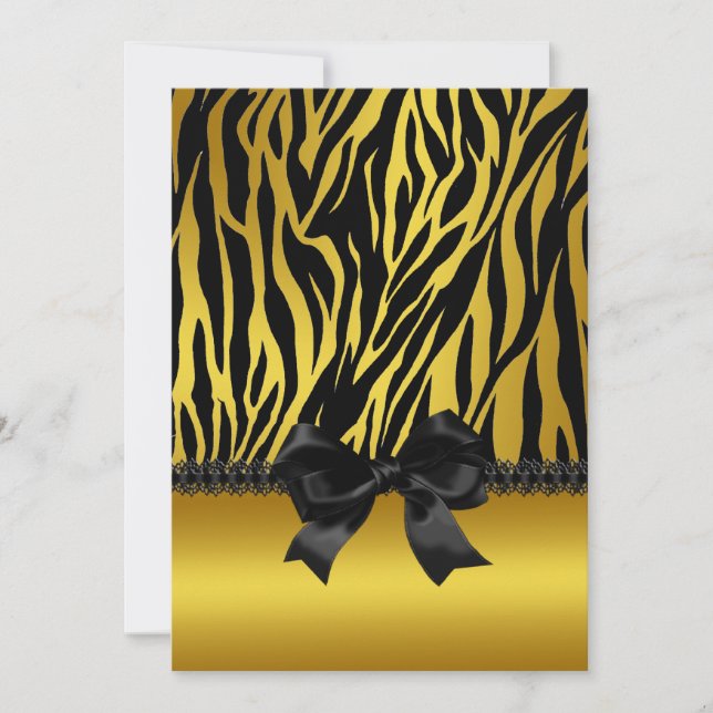 Sassy Gold Zebra Invitation avec Bow (Devant)