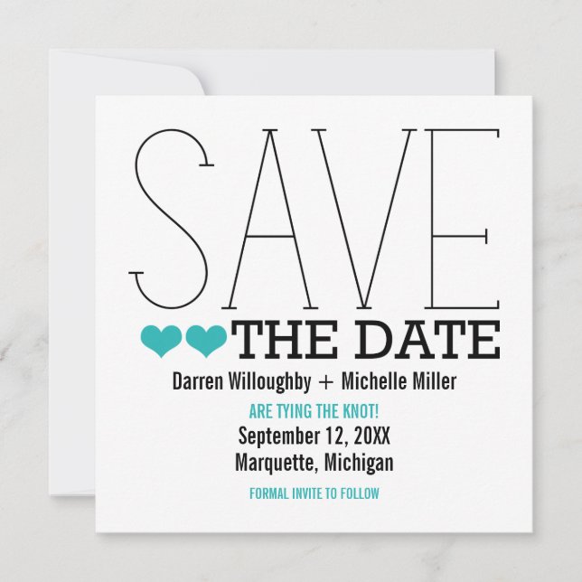 Sassy Typography Save the Date Invitation, Aqua (Devant)