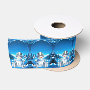 Satin Bonhomme de neige joyeux dans un ruban de forêt en
