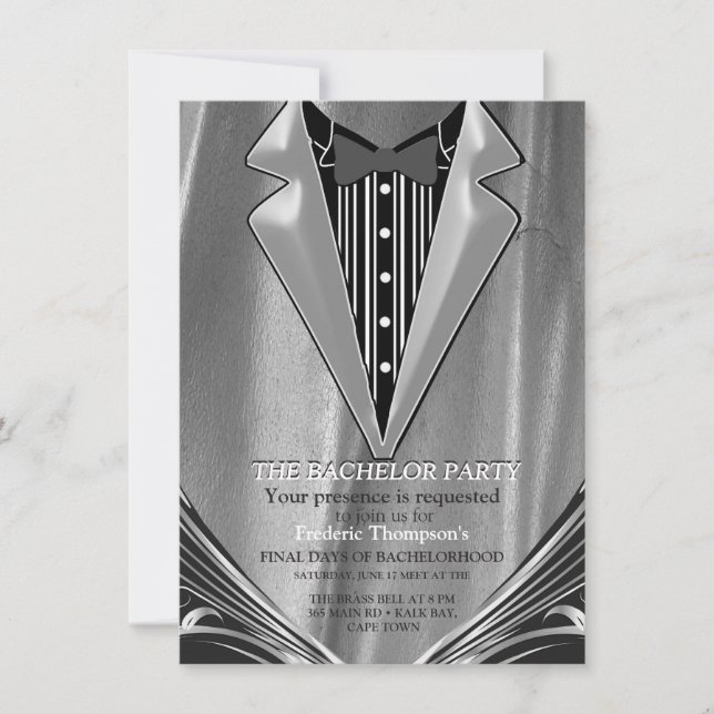 Satin d'argent et Fleur d'argent Invitation Bachel (Devant)
