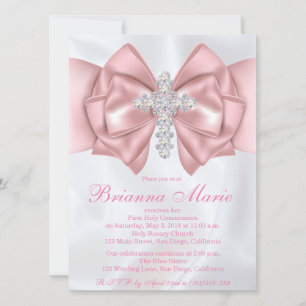 Satin Diamond Cross First Communion Invitation