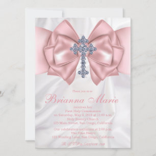 Satin Diamond Cross First Communion Invitation