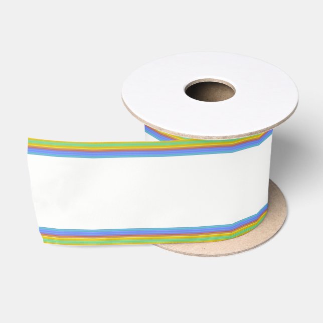 Satin HAMbyWG - Ruban cadeau - Arc en ciel et blanc (Bobine)
