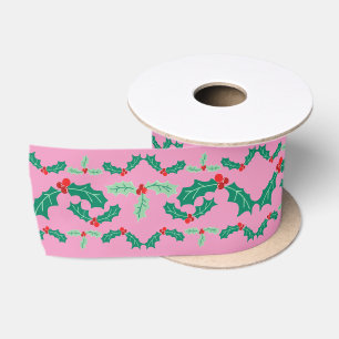Satin Joli ruban Holly Noël En rose
