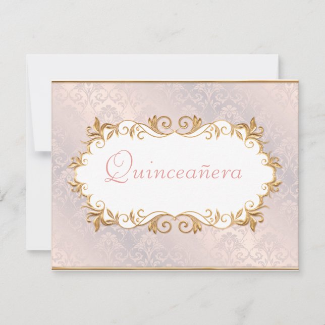 Satin rose et or, Invitation Quinceanera (Devant)