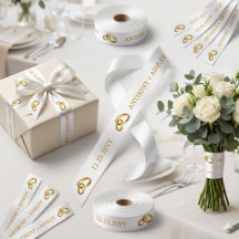 Ruban de Mariage Personnalisé en Or Blanc Élégant