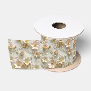Satin Ruban de soie en or floral 3D gaufré de luxe pour