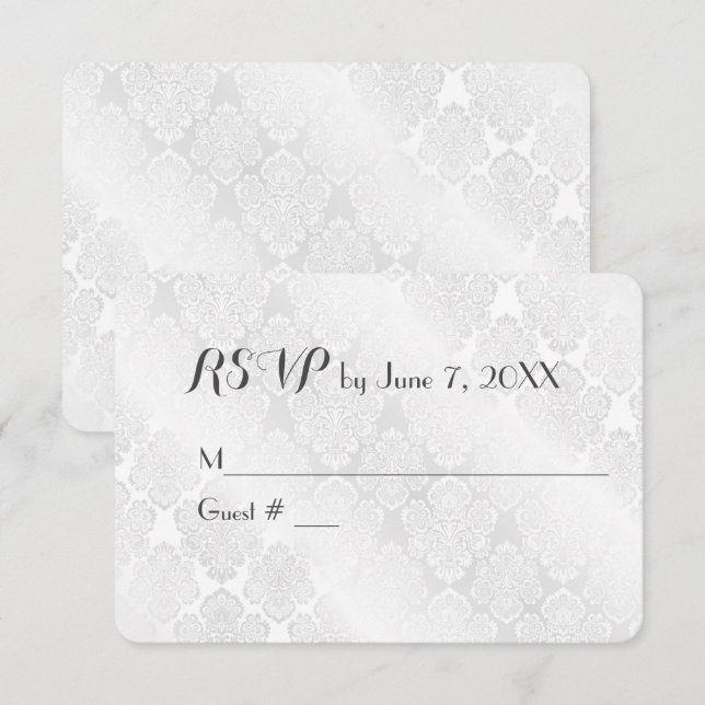 Satins damassés blancs de mariage pour RSVP (Devant / Derrière)