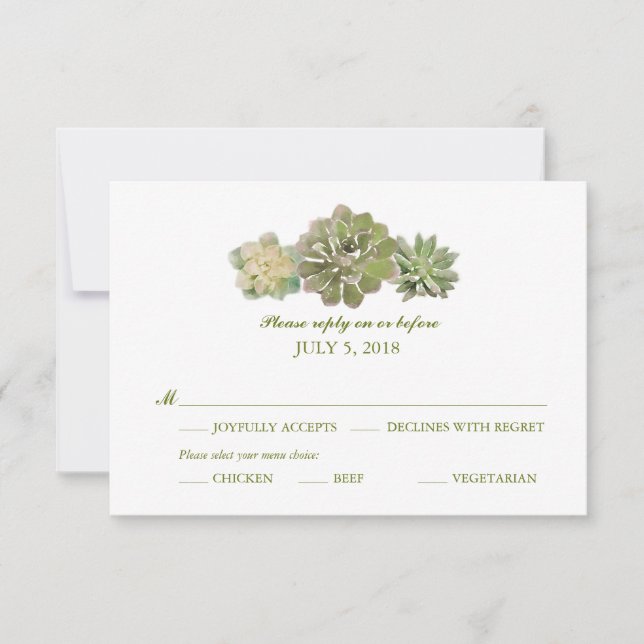 Sauge | RSVP l'épousant d'aquarelle de Succulents (Devant)