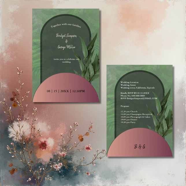 sauge vert simple boho chic faire-part de mariage (Créateur téléchargé)