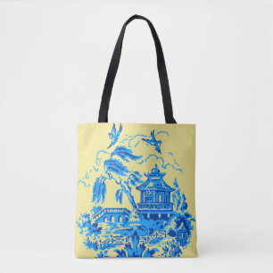 Saule bleu Chine sur le sac fourre-tout à jaune d