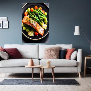 Saumon aux asperges et tomates AI Art Poster