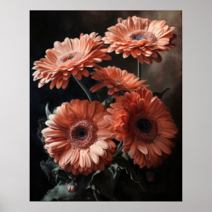 Saumon Gerbera Daisy Flowers Art Imprimer Poster