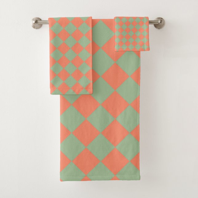 Saumon vert olive rose Checker Motif diamant (En situation)