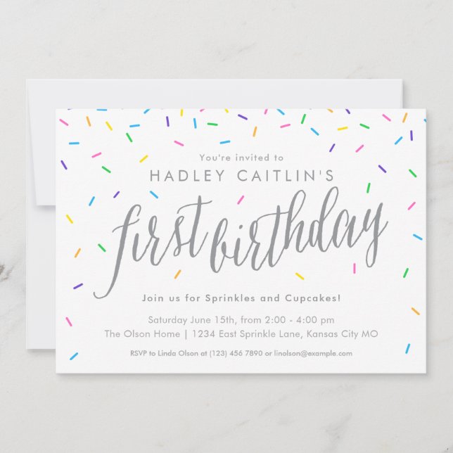 Saupoudrer première invitation d'anniversaire, mig (Devant)