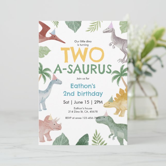 Saurus Dinosaur Birthday Invitation (Debout devant)