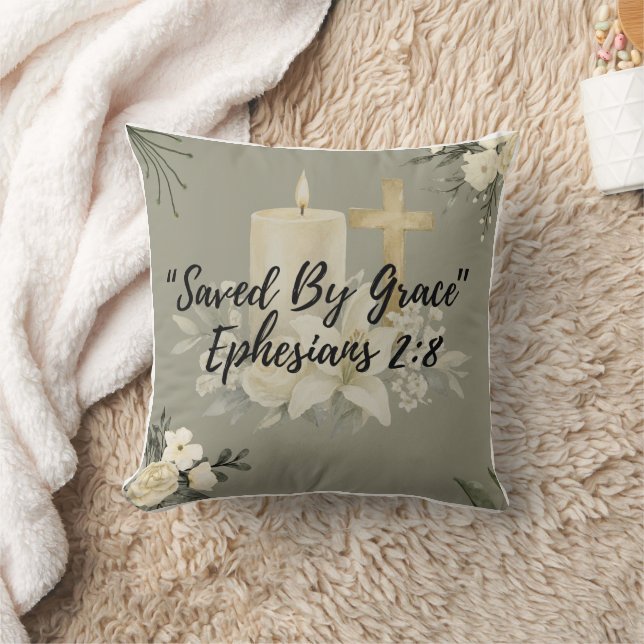« Sauvé par la grâce » Coussin chrétien  | Éphésie (Couverture)