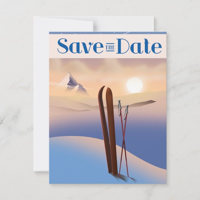 Sauvegarder la date mariage vintage ski (Devant)