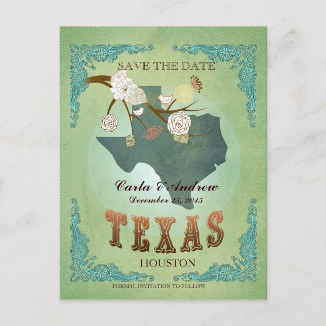 Sauver La Date - Carte Du Texas Avec De Beaux Oise (Devant)