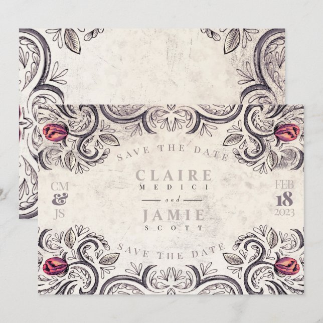 Sauver la date, carte plate RUSTIC ROSE (Devant / Derrière)