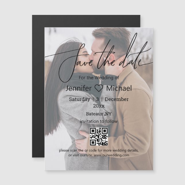 sauver la date code qr couple photo aimant élégant (Devant / Derrière)