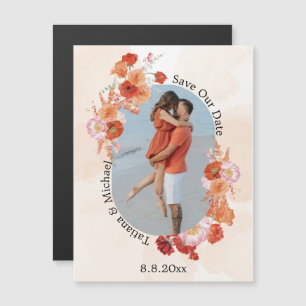 sauver la date floral orange arche photo aimant