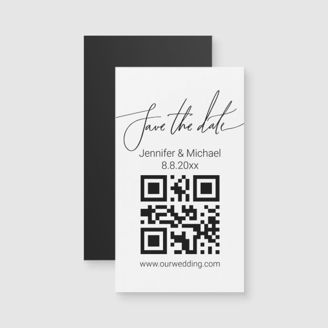 sauver la date qr code aimant de mariage simple (Devant / Derrière)