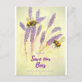 SAUVER NOS ABEILLES belle carte postale aquarelle