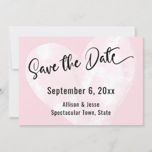 Sauvez la Date Cœur Aquarelle Blanche sur Carte Ro