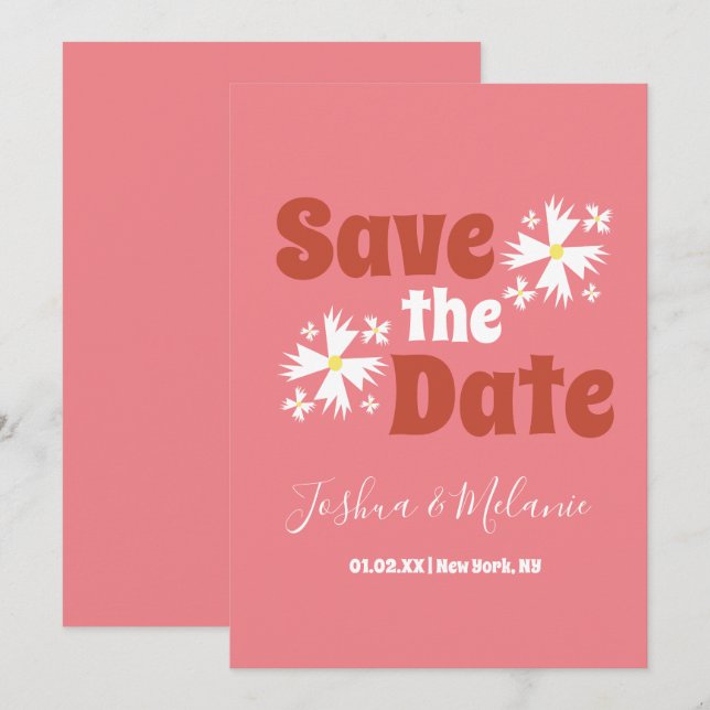 Sauvez la date Daisy Groovy Floral Rose (Devant / Derrière)