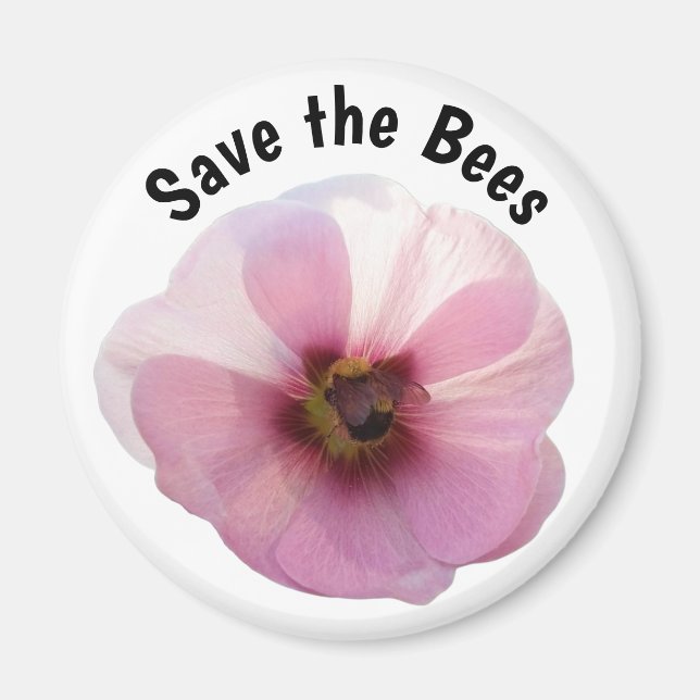 Sauvez les abeilles rose Hollyhock Magnet (Devant)