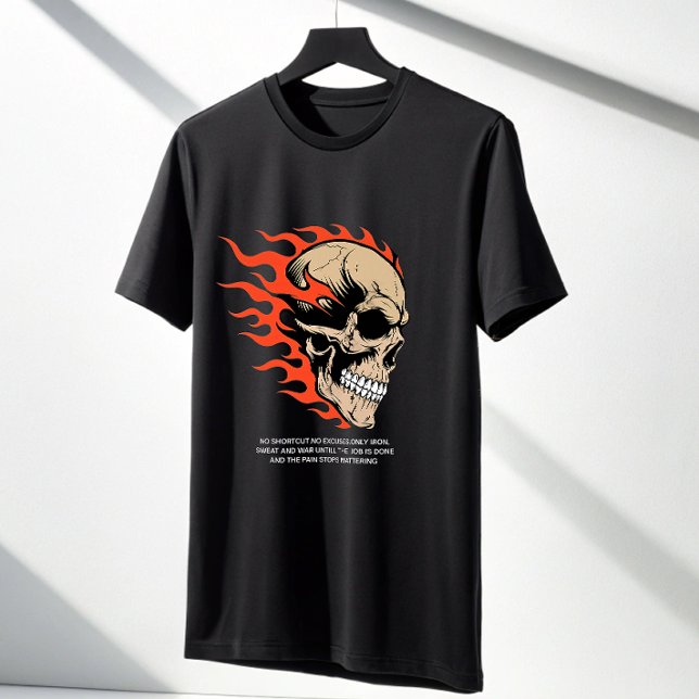 Savage Flaming Skull Gym T-Shirt — No Shortcuts  (Créateur téléchargé)