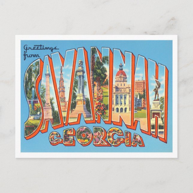 Savannah, Géorgie Vintage Big Lettres Carte postal (Devant)
