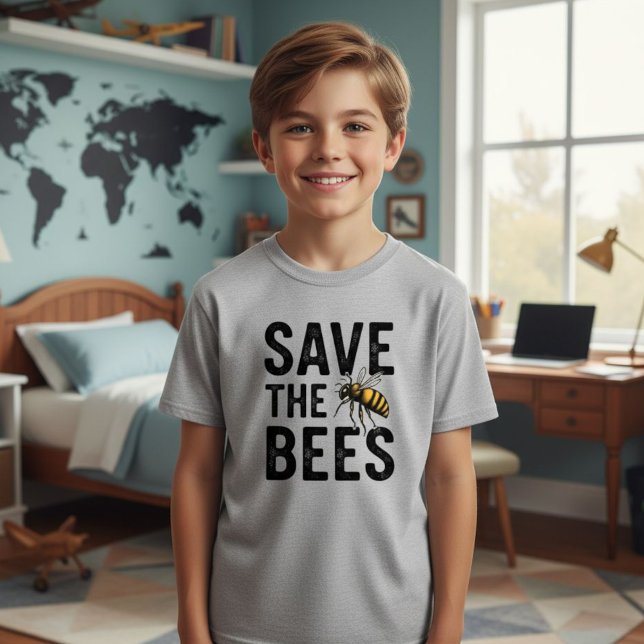 Save the Bees Kids Gray T-Shirt - Eco-Friendly  (Créateur téléchargé)