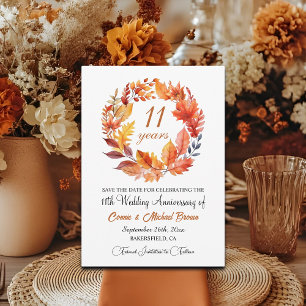 Save The Date 11e anniversaire Mariage Élégante automne florale