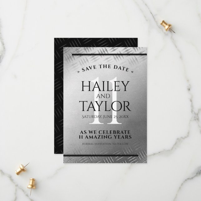 Save The Date 11ème anniversaire de Mariage en acier (Devant/Arrière en situation)