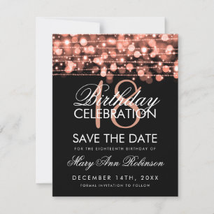 Save The Date 18e anniversaire Save Date Party Sparkles Rose Gol