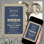 Save The Date 1 Anniversaire photo Surprise Party Marine Blue Go<br><div class="desc">Peux-tu garder un secret ? famille d'Invitations et amis à une soirée d'anniversaire de surprise élégante et passionnante avec photo personnalisée marine bleu et or enregistrer les invitations de date. Image et toute la formulation sur ce modèle sont simples à personnaliser, y compris le message qui dit "Shhh! C'est une...</div>