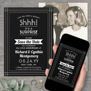 Save The Date 1 Anniversaire photo Surprise Party Noir et Blanc