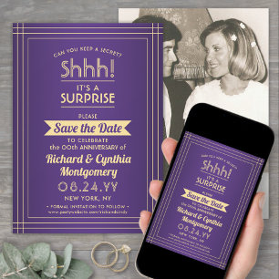 Save The Date 1 Photo Fête d'anniversaire surprise Violet et Or