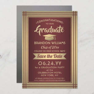 Save The Date 1 Photo Graduation Bourgogne Gold Maroon Rouge Mod