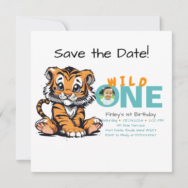 Save The Date 1er anniversaire de Wild ONE Baby's mignon Tiger P (Devant)